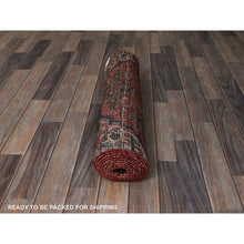 Load image into Gallery viewer, 2&#39;5&quot;x9&#39;4&quot; Brick Red, Vintage Persian Hamadan With Distinct Abrash, Fish All Over Design, Stone Washed, Cropped Thin, Zero Pile, Sides And Ends Professionally Secured, Hand Knotted, Pure Wool, Narrow Runner, Oriental Rug FWR5022