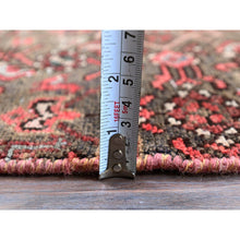 Load image into Gallery viewer, 2&#39;x5&#39;8&quot; Carob Brown, Vintage Persian Hamadan With All Over Fish Design, Distressed And Worn, Cropped Thin, Zero Pile, Sides And Ends Professionally Secured, Hand Knotted, 100% Wool, Fragment, Narrow Runner, Oriental Rug FWR5028