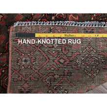 Load image into Gallery viewer, 2&#39;x5&#39;8&quot; Carob Brown, Vintage Persian Hamadan With All Over Fish Design, Distressed And Worn, Cropped Thin, Zero Pile, Sides And Ends Professionally Secured, Hand Knotted, 100% Wool, Fragment, Narrow Runner, Oriental Rug FWR5028