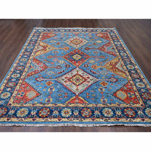8'10"x11'10" Light Blue, Hand Knotted Shiraz Design With Serrated Medallions, Supple Collection Pure Wool, Oriental Rug FWR504030