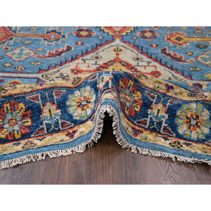 8'10"x11'10" Light Blue, Hand Knotted Shiraz Design With Serrated Medallions, Supple Collection Pure Wool, Oriental Rug FWR504030