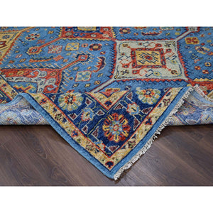 8'10"x11'10" Light Blue, Hand Knotted Shiraz Design With Serrated Medallions, Supple Collection Pure Wool, Oriental Rug FWR504030