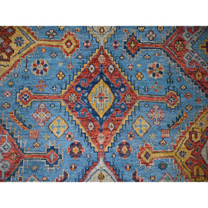 8'10"x11'10" Light Blue, Hand Knotted Shiraz Design With Serrated Medallions, Supple Collection Pure Wool, Oriental Rug FWR504030