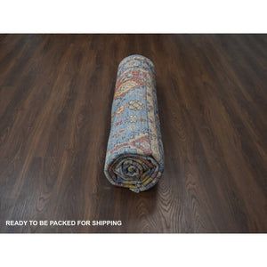 8'10"x11'10" Light Blue, Hand Knotted Shiraz Design With Serrated Medallions, Supple Collection Pure Wool, Oriental Rug FWR504030