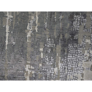 14'x18' Taupe, Abstract With Mosaic Design Dense Weave, Wool And Silk Hand Knotted, Oversized Persian Knot Oriental Rug FWR504186