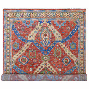 12'x14'10" Coral Red, Heriz with All Over Design, Supple Collection Thick and Plush, Soft Wool Hand Knotted, Oversized Oriental Rug FWR504216