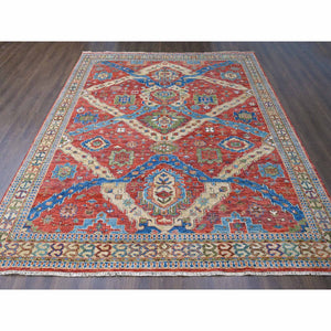 12'x14'10" Coral Red, Heriz with All Over Design, Supple Collection Thick and Plush, Soft Wool Hand Knotted, Oversized Oriental Rug FWR504216