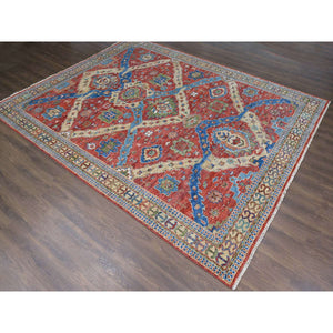 12'x14'10" Coral Red, Heriz with All Over Design, Supple Collection Thick and Plush, Soft Wool Hand Knotted, Oversized Oriental Rug FWR504216