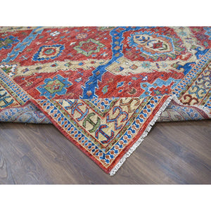 12'x14'10" Coral Red, Heriz with All Over Design, Supple Collection Thick and Plush, Soft Wool Hand Knotted, Oversized Oriental Rug FWR504216