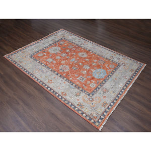 8'10"x11'10" Burnt Orange, Hand Knotted Oushak Design, Supple Collection Thick and Plush, Extra Soft Wool Oriental Rug FWR504282
