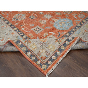 8'10"x11'10" Burnt Orange, Hand Knotted Oushak Design, Supple Collection Thick and Plush, Extra Soft Wool Oriental Rug FWR504282