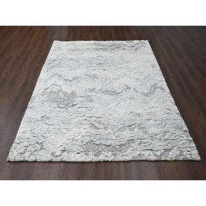 8'x9'10" Ivory With Light Gray, Thick & Plush, Moroccan Weave, Contemporary Design, Soft & Handspun Wool Hand Knotted Oriental Rug FWR504546