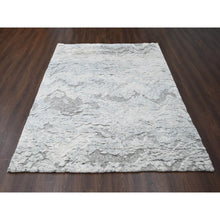 Load image into Gallery viewer, 8&#39;x9&#39;10&quot; Ivory With Light Gray, Thick &amp; Plush, Moroccan Weave, Contemporary Design, Soft &amp; Handspun Wool Hand Knotted Oriental Rug FWR504546