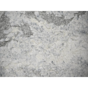 8'x9'10" Ivory With Light Gray, Thick & Plush, Moroccan Weave, Contemporary Design, Soft & Handspun Wool Hand Knotted Oriental Rug FWR504546