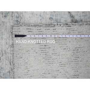 8'x9'10" Ivory With Light Gray, Thick & Plush, Moroccan Weave, Contemporary Design, Soft & Handspun Wool Hand Knotted Oriental Rug FWR504546