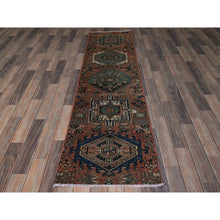 Load image into Gallery viewer, 2&#39;x7&#39;9&quot; Rust Red, Vintage Persian Karajeh Heriz With Geometric Medallions Design, Hand Knotted, 100% Wool, Distressed, Shaved Down, Zero Pile, Sides And Ends Professionally Secured, Narrow Runner, Oriental Rug FWR5040