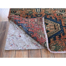 Load image into Gallery viewer, 2&#39;x7&#39;9&quot; Rust Red, Vintage Persian Karajeh Heriz With Geometric Medallions Design, Hand Knotted, 100% Wool, Distressed, Shaved Down, Zero Pile, Sides And Ends Professionally Secured, Narrow Runner, Oriental Rug FWR5040