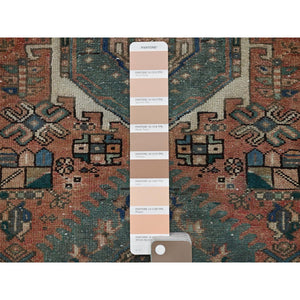 2'x7'9" Rust Red, Vintage Persian Karajeh Heriz With Geometric Medallions Design, Hand Knotted, 100% Wool, Distressed, Shaved Down, Zero Pile, Sides And Ends Professionally Secured, Narrow Runner, Oriental Rug FWR5040