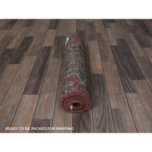Load image into Gallery viewer, 2&#39;x7&#39;9&quot; Rust Red, Vintage Persian Karajeh Heriz With Geometric Medallions Design, Hand Knotted, 100% Wool, Distressed, Shaved Down, Zero Pile, Sides And Ends Professionally Secured, Narrow Runner, Oriental Rug FWR5040