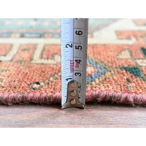 2'x7'9" Rust Red, Vintage Persian Karajeh Heriz With Geometric Medallions Design, Hand Knotted, 100% Wool, Distressed, Shaved Down, Zero Pile, Sides And Ends Professionally Secured, Narrow Runner, Oriental Rug FWR5040
