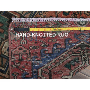 2'x7'9" Rust Red, Vintage Persian Karajeh Heriz With Geometric Medallions Design, Hand Knotted, 100% Wool, Distressed, Shaved Down, Zero Pile, Sides And Ends Professionally Secured, Narrow Runner, Oriental Rug FWR5040
