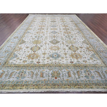 Load image into Gallery viewer, 11&#39;10&quot;x17&#39;10&quot; Ivory And Gray, Pure Wool Hand Knotted, Karajeh Design With Tribal Medallions, Oversized Oriental Rug FWR504702