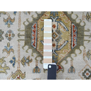 11'10"x17'10" Ivory And Gray, Pure Wool Hand Knotted, Karajeh Design With Tribal Medallions, Oversized Oriental Rug FWR504702
