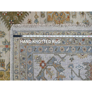 11'10"x17'10" Ivory And Gray, Pure Wool Hand Knotted, Karajeh Design With Tribal Medallions, Oversized Oriental Rug FWR504702