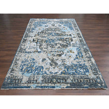 Load image into Gallery viewer, 8&#39;10&quot;x11&#39;10&quot; Denim Blue, Broken and Erased Persian Geometric Medallions Design with Soft Color Palettes, Densely Woven, Pure Wool, Hand Knotted, Oriental Rug FWR504768