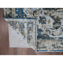 Load image into Gallery viewer, 8&#39;10&quot;x11&#39;10&quot; Denim Blue, Broken and Erased Persian Geometric Medallions Design with Soft Color Palettes, Densely Woven, Pure Wool, Hand Knotted, Oriental Rug FWR504768