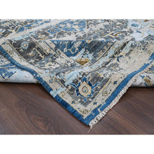 Load image into Gallery viewer, 8&#39;10&quot;x11&#39;10&quot; Denim Blue, Broken and Erased Persian Geometric Medallions Design with Soft Color Palettes, Densely Woven, Pure Wool, Hand Knotted, Oriental Rug FWR504768