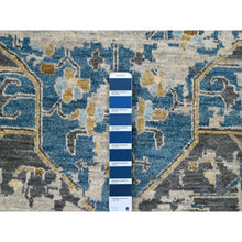 Load image into Gallery viewer, 8&#39;10&quot;x11&#39;10&quot; Denim Blue, Broken and Erased Persian Geometric Medallions Design with Soft Color Palettes, Densely Woven, Pure Wool, Hand Knotted, Oriental Rug FWR504768