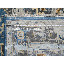 Load image into Gallery viewer, 8&#39;10&quot;x11&#39;10&quot; Denim Blue, Broken and Erased Persian Geometric Medallions Design with Soft Color Palettes, Densely Woven, Pure Wool, Hand Knotted, Oriental Rug FWR504768