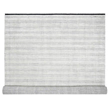 Load image into Gallery viewer, 12&#39;1&quot;x15&#39;1&quot; Black and Ivory, Modern Textured and Variegated Line Design, Wool and Plant Based Silk, Hand Loomed, Oversized Oriental Rug FWR505008