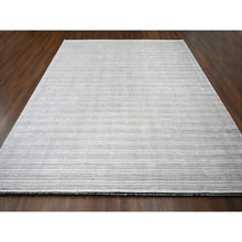 Load image into Gallery viewer, 12&#39;1&quot;x15&#39;1&quot; Black and Ivory, Modern Textured and Variegated Line Design, Wool and Plant Based Silk, Hand Loomed, Oversized Oriental Rug FWR505008