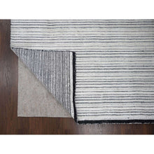 Load image into Gallery viewer, 12&#39;1&quot;x15&#39;1&quot; Black and Ivory, Modern Textured and Variegated Line Design, Wool and Plant Based Silk, Hand Loomed, Oversized Oriental Rug FWR505008