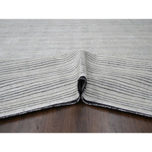 Load image into Gallery viewer, 12&#39;1&quot;x15&#39;1&quot; Black and Ivory, Modern Textured and Variegated Line Design, Wool and Plant Based Silk, Hand Loomed, Oversized Oriental Rug FWR505008