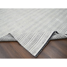 Load image into Gallery viewer, 12&#39;1&quot;x15&#39;1&quot; Black and Ivory, Modern Textured and Variegated Line Design, Wool and Plant Based Silk, Hand Loomed, Oversized Oriental Rug FWR505008