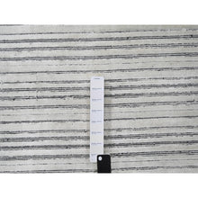 Load image into Gallery viewer, 12&#39;1&quot;x15&#39;1&quot; Black and Ivory, Modern Textured and Variegated Line Design, Wool and Plant Based Silk, Hand Loomed, Oversized Oriental Rug FWR505008