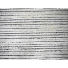 Load image into Gallery viewer, 12&#39;1&quot;x15&#39;1&quot; Black and Ivory, Modern Textured and Variegated Line Design, Wool and Plant Based Silk, Hand Loomed, Oversized Oriental Rug FWR505008