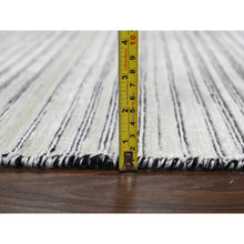 Load image into Gallery viewer, 12&#39;1&quot;x15&#39;1&quot; Black and Ivory, Modern Textured and Variegated Line Design, Wool and Plant Based Silk, Hand Loomed, Oversized Oriental Rug FWR505008