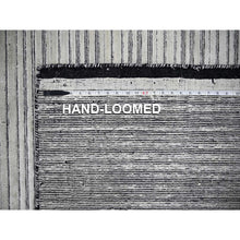 Load image into Gallery viewer, 12&#39;1&quot;x15&#39;1&quot; Black and Ivory, Modern Textured and Variegated Line Design, Wool and Plant Based Silk, Hand Loomed, Oversized Oriental Rug FWR505008