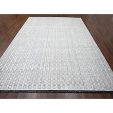 Load image into Gallery viewer, 12&#39;4&quot;x15&#39; Ivory and Black, Modern Textured and Roman Floor Design, Wool and Plant Based Silk, Hand Loomed Oversized Oriental Rug FWR505020