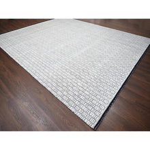 Load image into Gallery viewer, 12&#39;4&quot;x15&#39; Ivory and Black, Modern Textured and Roman Floor Design, Wool and Plant Based Silk, Hand Loomed Oversized Oriental Rug FWR505020