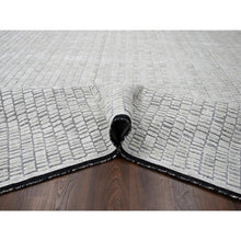 Load image into Gallery viewer, 12&#39;4&quot;x15&#39; Ivory and Black, Modern Textured and Roman Floor Design, Wool and Plant Based Silk, Hand Loomed Oversized Oriental Rug FWR505020