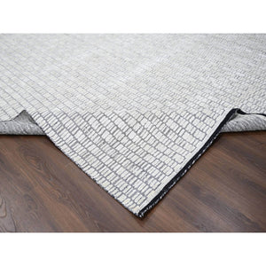 12'4"x15' Ivory and Black, Modern Textured and Roman Floor Design, Wool and Plant Based Silk, Hand Loomed Oversized Oriental Rug FWR505020