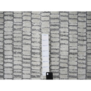 12'4"x15' Ivory and Black, Modern Textured and Roman Floor Design, Wool and Plant Based Silk, Hand Loomed Oversized Oriental Rug FWR505020