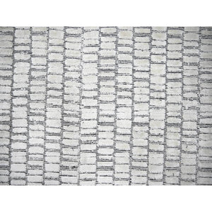 12'4"x15' Ivory and Black, Modern Textured and Roman Floor Design, Wool and Plant Based Silk, Hand Loomed Oversized Oriental Rug FWR505020