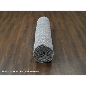12'4"x15' Ivory and Black, Modern Textured and Roman Floor Design, Wool and Plant Based Silk, Hand Loomed Oversized Oriental Rug FWR505020