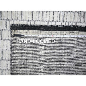 12'4"x15' Ivory and Black, Modern Textured and Roman Floor Design, Wool and Plant Based Silk, Hand Loomed Oversized Oriental Rug FWR505020